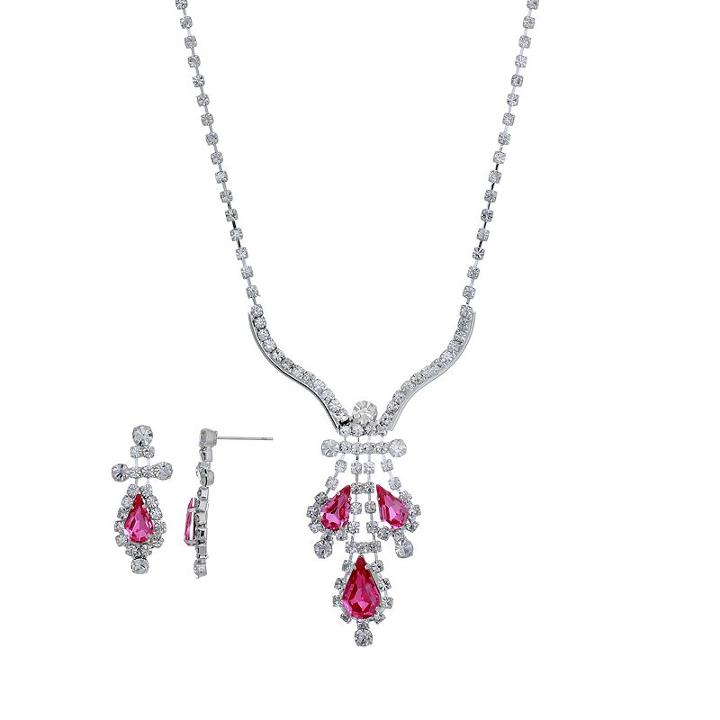 Crystal Allure Teardrop Necklace And Drop Earring Set, Girl's, Size: 18, Pink