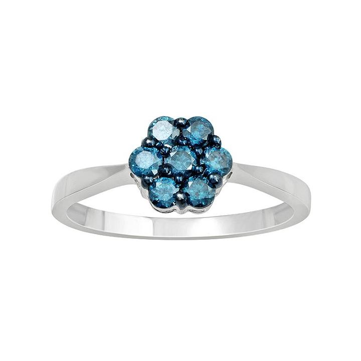 10k White Gold 1/2 Carat T.w. Blue Diamond Flower Ring, Women's, Size: 7