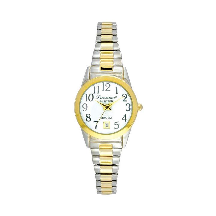 Precision By Gruen Women's Two Tone Expansion Watch, Size: Large, White