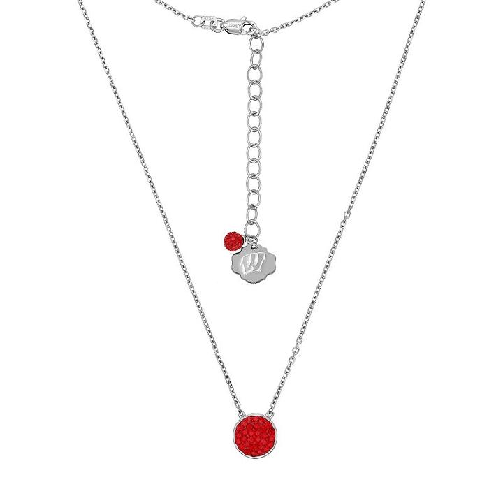Wisconsin Badgers Sterling Silver Crystal Disc Necklace, Women's, Size: 18, Red