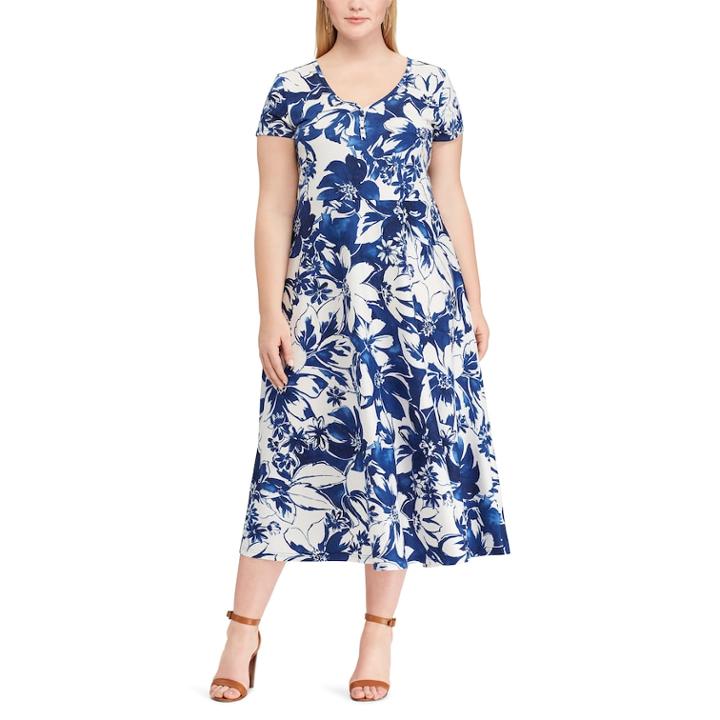 Plus Size Chaps Print Casual Dress, Women's, Size: 2xl, Blue (navy)