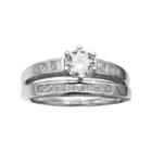 Primrose Sterling Silver Cubic Zirconia Engagement Ring Set, Women's, Size: 8, Grey