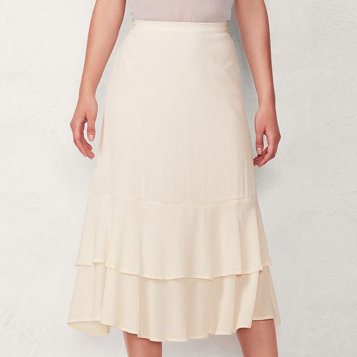 Women's Lc Lauren Conrad Tiered Midi Skirt, Size: Small, White Oth