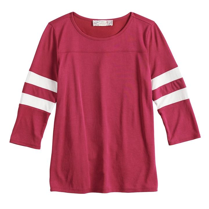 Girls' 7-16 & Plus Size Pink Republic Striped-sleeve Varsity Tee, Size: Xl Plus, Purple
