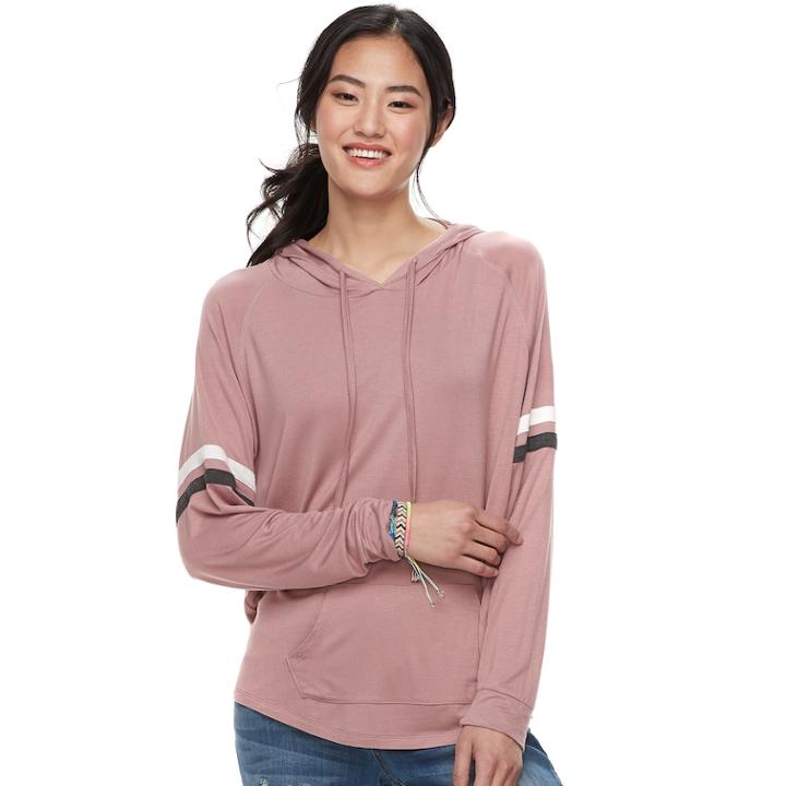 Juniors' Pink Republic Varsity Striped Hoodie, Teens, Size: Xl, Purple