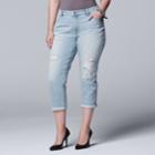 Plus Size Simply Vera Vera Wang Ripped Boyfriend Jeans, Women's, Size: 16 W, Turquoise/blue (turq/aqua)