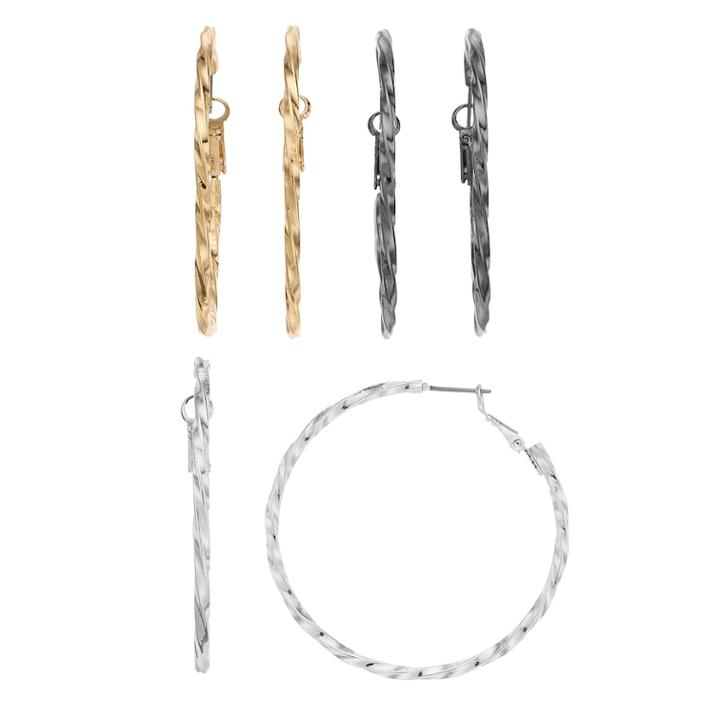 Textured Hoop Earring Set, Women's, Multicolor