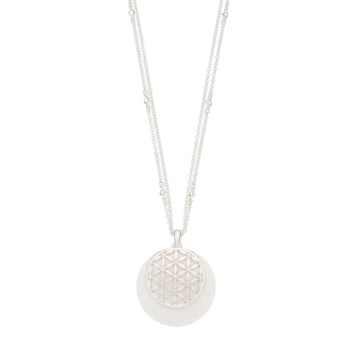 Dana Buchman Flower Lattice Overlay Disc Pendant Necklace, Women's, Silver