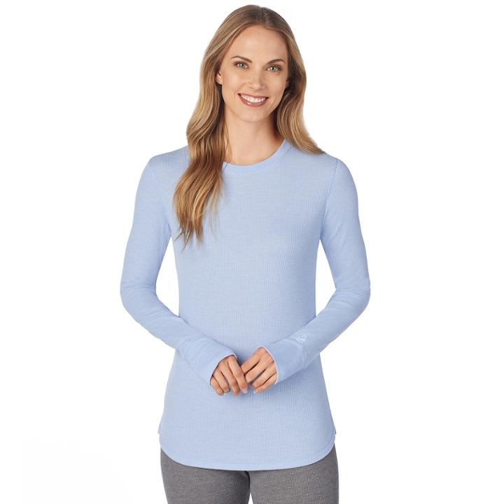 Women's Cuddl Duds Strecth Thermal Crewneck Top, Size: Medium, Med Blue