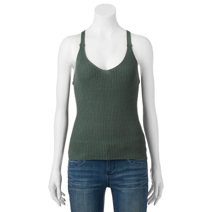 Pink Republic, Juniors' Cross Back Knit Tank, Girl's, Size: Medium, Green Oth