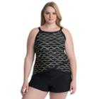 Plus Size Upstream Crossover High-neck Underwire Tankini Top, Women's, Size: 18 W, Black