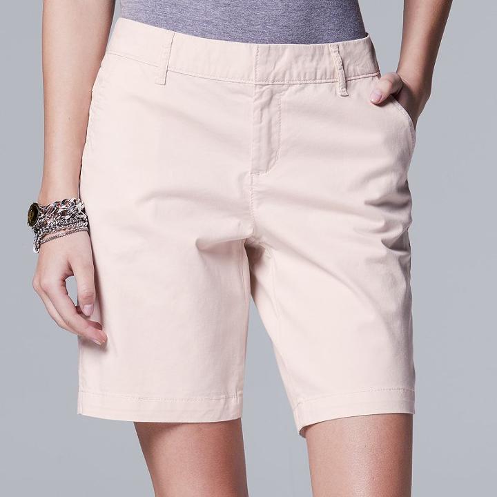 Women's Simply Vera Vera Wang Twill Bermuda Shorts, Size: 14, Light Pink