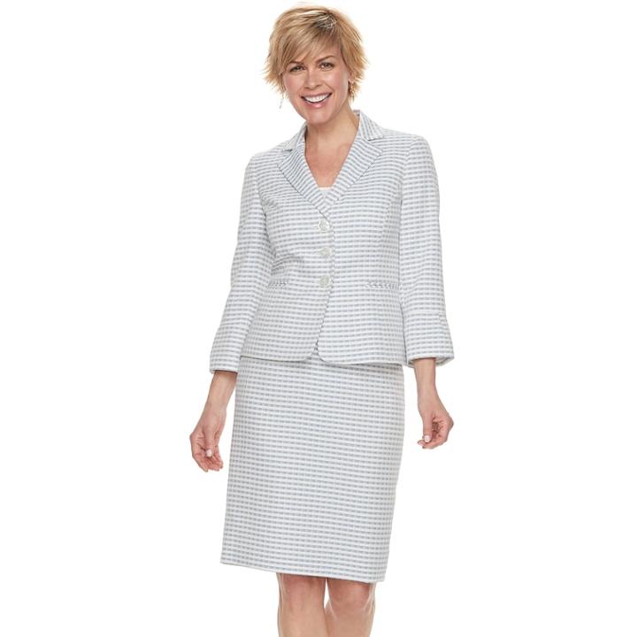 Women's Le Suit Wavy Stripe Jacket & Skirt Suit, Size: 8, Light Blue