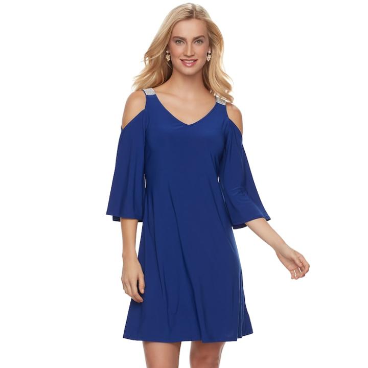 Women's Msk Embellished Cold-shoulder Shift Dress, Size: Large, Brt Blue