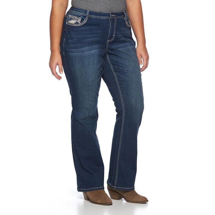 Juniors' Plus Size Vanilla Star Crochet Pocket Bootcut Jeans, Girl's, Size: 20 W, Med Blue