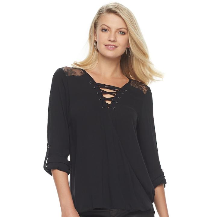 Women's Rock & Republic&reg; Strappy Lace Top, Size: Small, Black