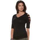 Women's Rock & Republic&reg; Embellished Cold-shoulder Cutout Tee, Size: Medium, Black