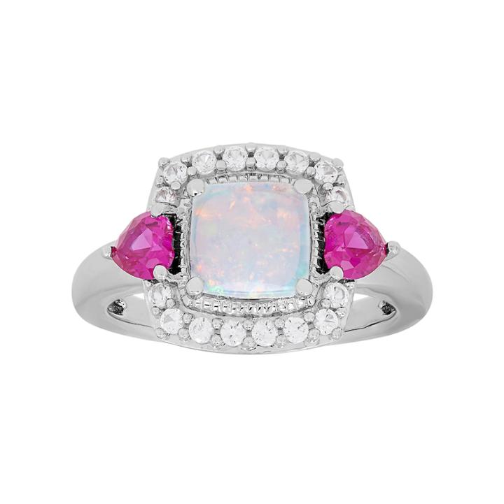 Sterling Silver Gemstone Square Halo Ring, Women's, Size: 6, White