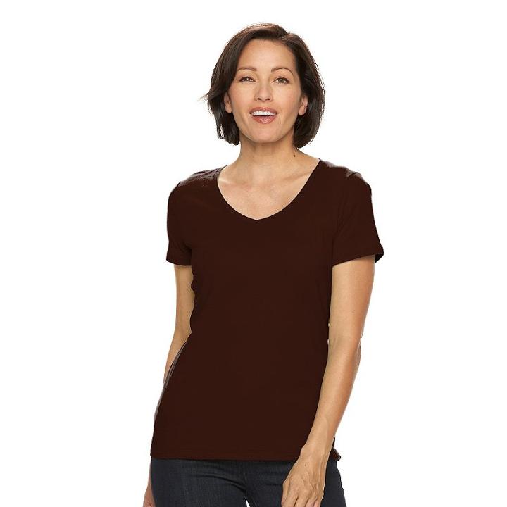 Women's Croft & Barrow&reg; Essential V-neck Tee, Size: Xl, Dark Brown