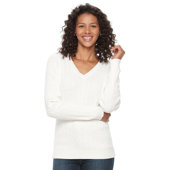 Women's Croft & Barrow&reg; Cable-knit Sweater, Size: Xl, White