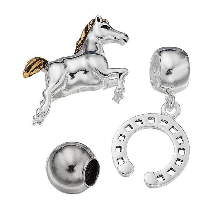 Individuality Beads Sterling Silver Horse Bead And Horseshoe Charm Set, Women's, Grey