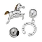 Individuality Beads Sterling Silver Horse Bead And Horseshoe Charm Set, Women's, Grey