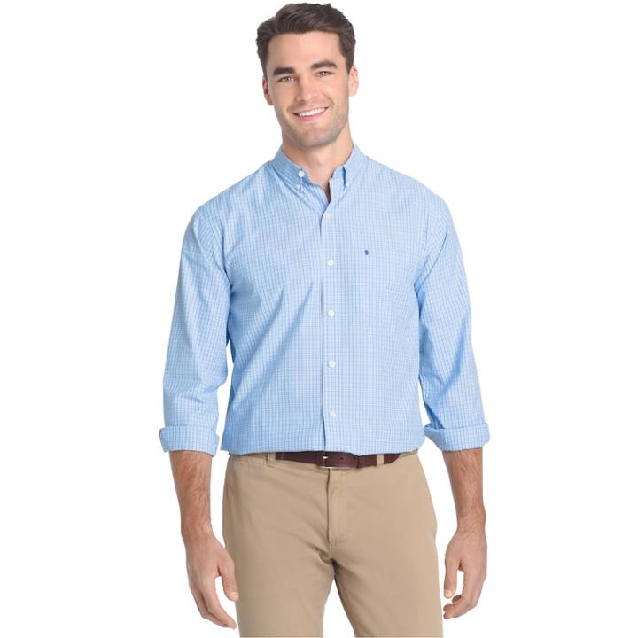 Men's Izod Coolfx Classic-fit Tattersall Plaid Moisture-wicking Button-down Shirt, Size: Medium, Blue
