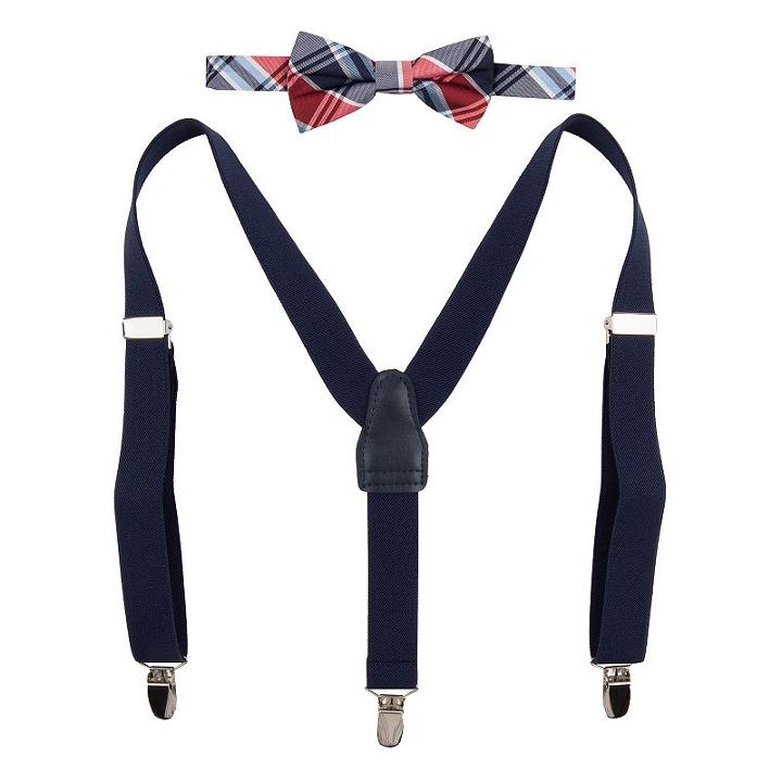 Boys Chaps 2-piece Plaid Suspenders & Bow Tie Set, Boy's, Red