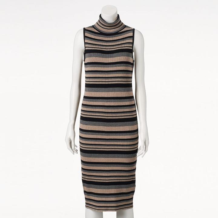 Women's Ronni Nicole Ribbed Turtleneck Sweaterdress, Size: Medium, Brown Oth