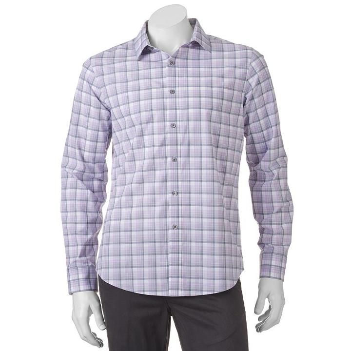 Men's Apt. 9&reg; Slim-fit Stretch Button-down Shirt, Size: Small Slim, Purple
