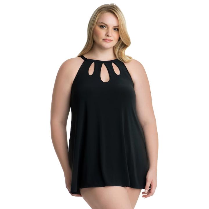 Plus Size Croft & Barrow&reg; Thigh Minimizing Cutout Swimdress, Women's, Size: 26 W, Black