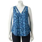 Juniors' Plus Size Candie's&reg; Print Double V Tank, Girl's, Size: 2xl, Blue