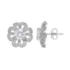 Sterling Silver Cubic Zirconia Openwork Flower Stud Earrings, Women's