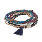 Mudd&reg; Flower & Tassel Charm Beaded Stretch Bracelet Set, Women's, Multicolor