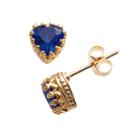 14k Gold Over Silver Lab-created Sapphire Heart Crown Stud Earrings, Women's, Blue