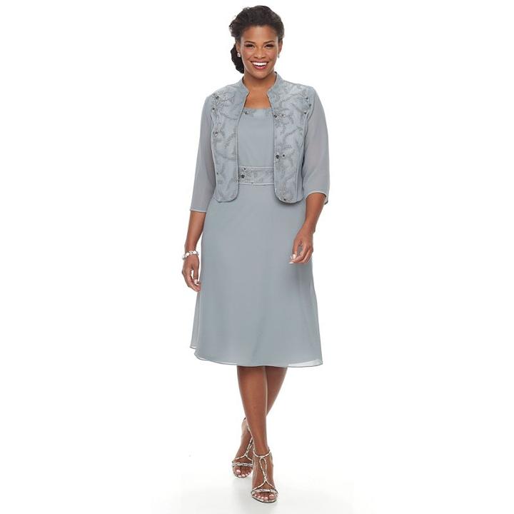 Plus Size Maya Brooke Embellished Fit & Flare Dress & Jacket Set, Women's, Size: 16 W, Silver