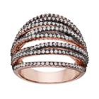 Cubic Zirconia Rose Gold Tone Sterling Silver Crossover Ring, Women's, Size: 7