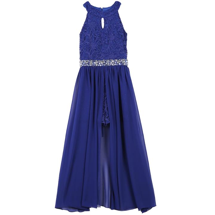 Girls 7-16 & Plus Size Speechless Keyhole Glitter Lace Bodice Walk-through Dress, Size: 7, Brt Blue