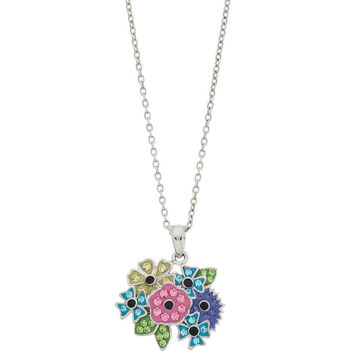 Silver Plated Crystal Wildflower Bouquet Pendant Necklace, Women's, Size: 18, Pink