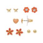 Lc Lauren Conrad Peach Flower & Heart Nickel Free Stud Earring Set, Women's, Multicolor