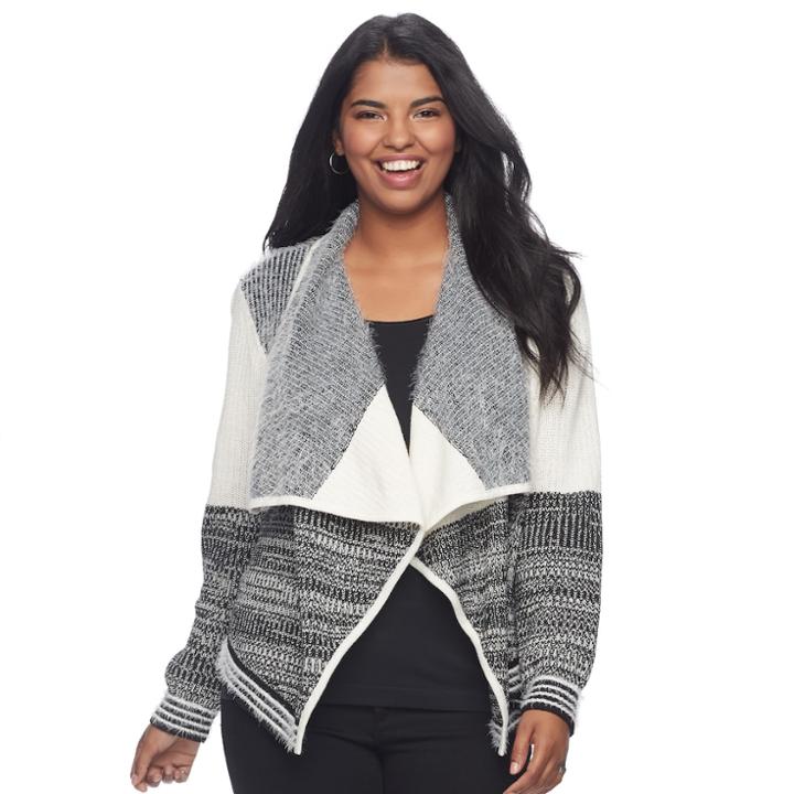 Juniors' Plus Size Candie's® Print Waterfall Cardigan, Teens, Size: 1xl, Black