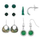 Simulated Abalone, C-hoop & Circle Drop Nickel Free Earring Set, Women's, Green