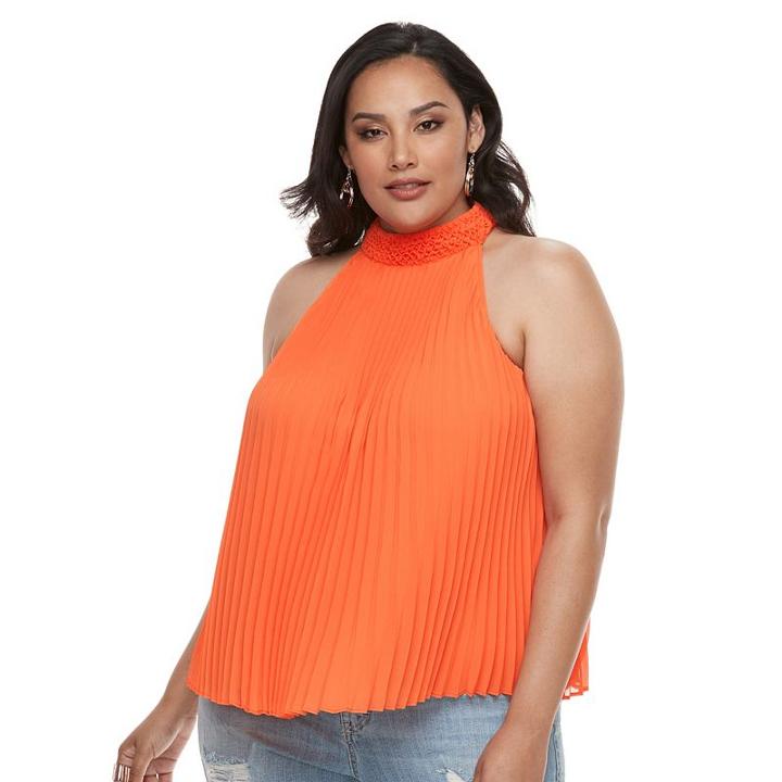 Plus Size Jennifer Lopez Pleated Halter Top, Women's, Size: 3xl, Med Orange