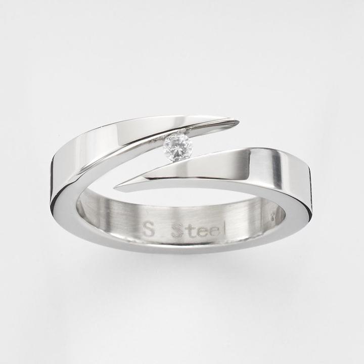 Steel City Stainless Steel Cubic Zirconia Bypass Ring, Women's, Size: 7, Grey