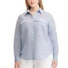 Plus Size Chaps Button Front Linen Top, Women's, Size: 3xl, Blue