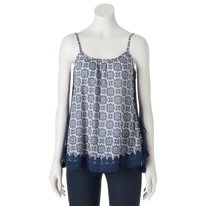 Juniors' Rewind Crochet Trim Swing Tank, Girl's, Size: Medium, Med Blue