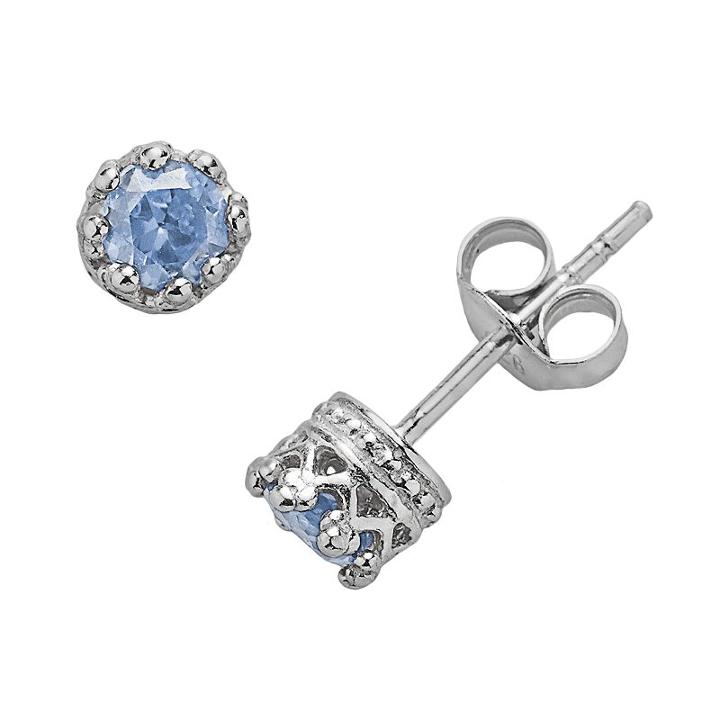 Junior Jewels Sterling Silver Lab-created Aquamarine Crown Stud Earrings - Kids, Girl's, Blue