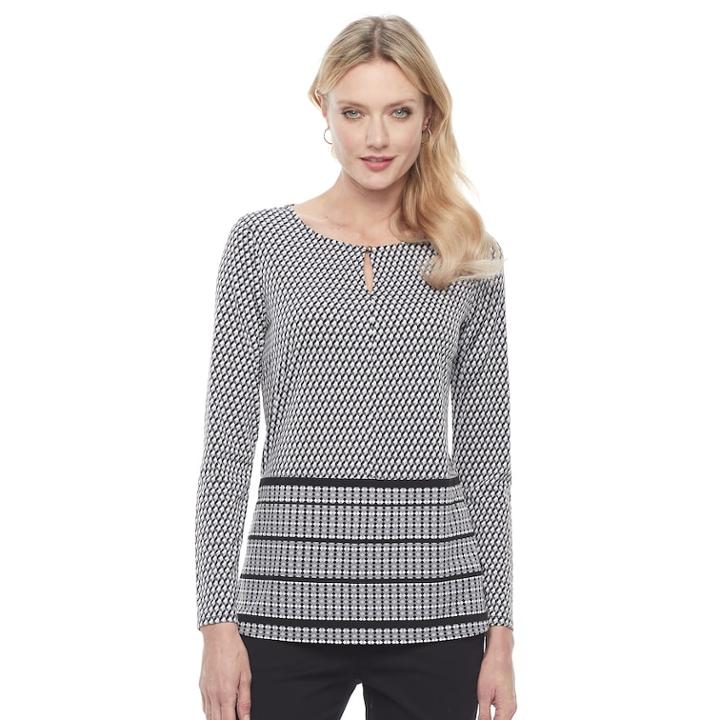 Women's Dana Buchman Printed Keyhole Top, Size: Large, Grey