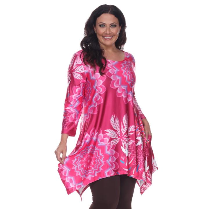 Plus Size White Mark Scroll Shark-bite Tunic, Women's, Size: 2xl, Pink Other