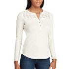 Petite Chaps Lace-trim Henley Shirt, Women's, Size: L Petite, White